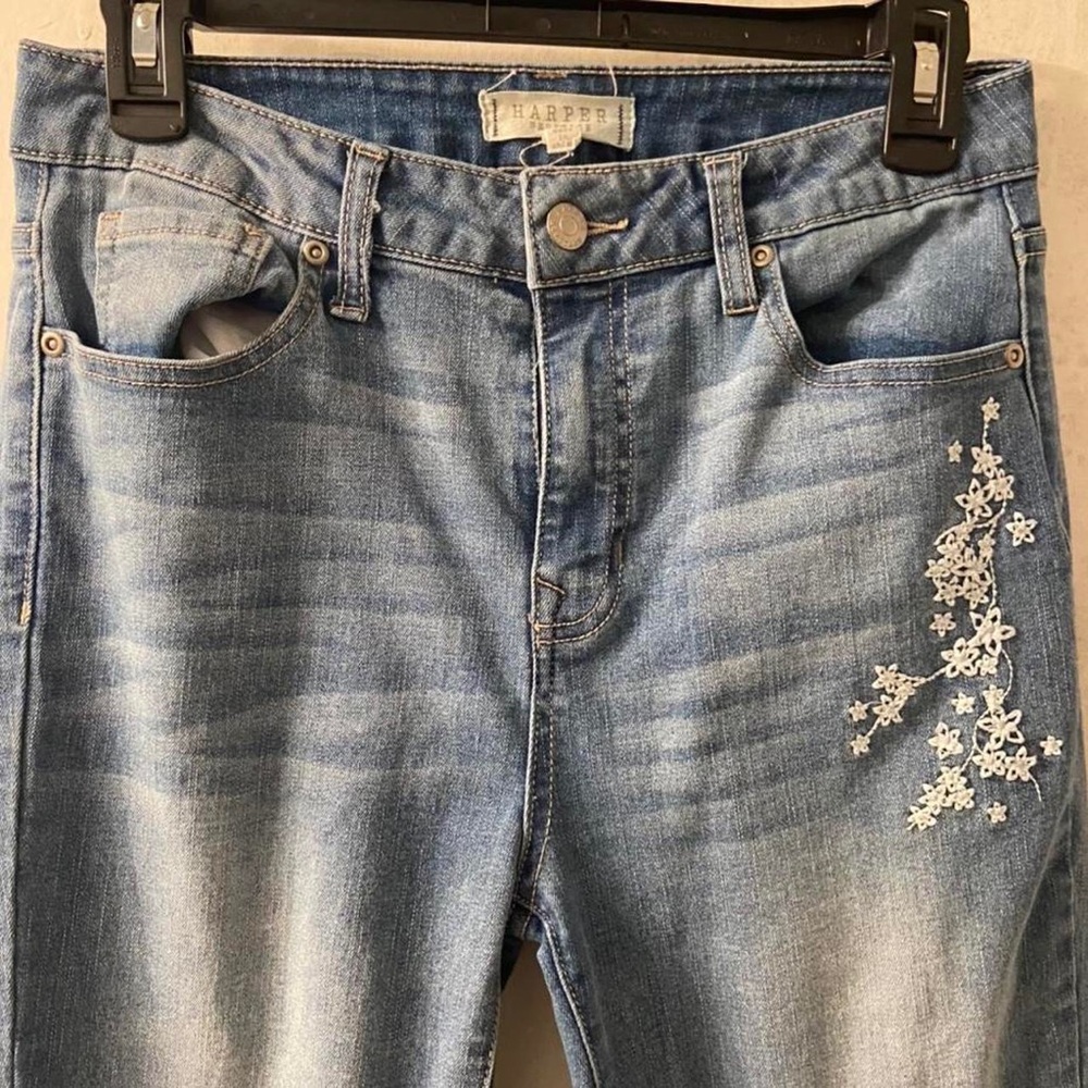 Franceses Embroidery Flower Skinny Stretchy Pants